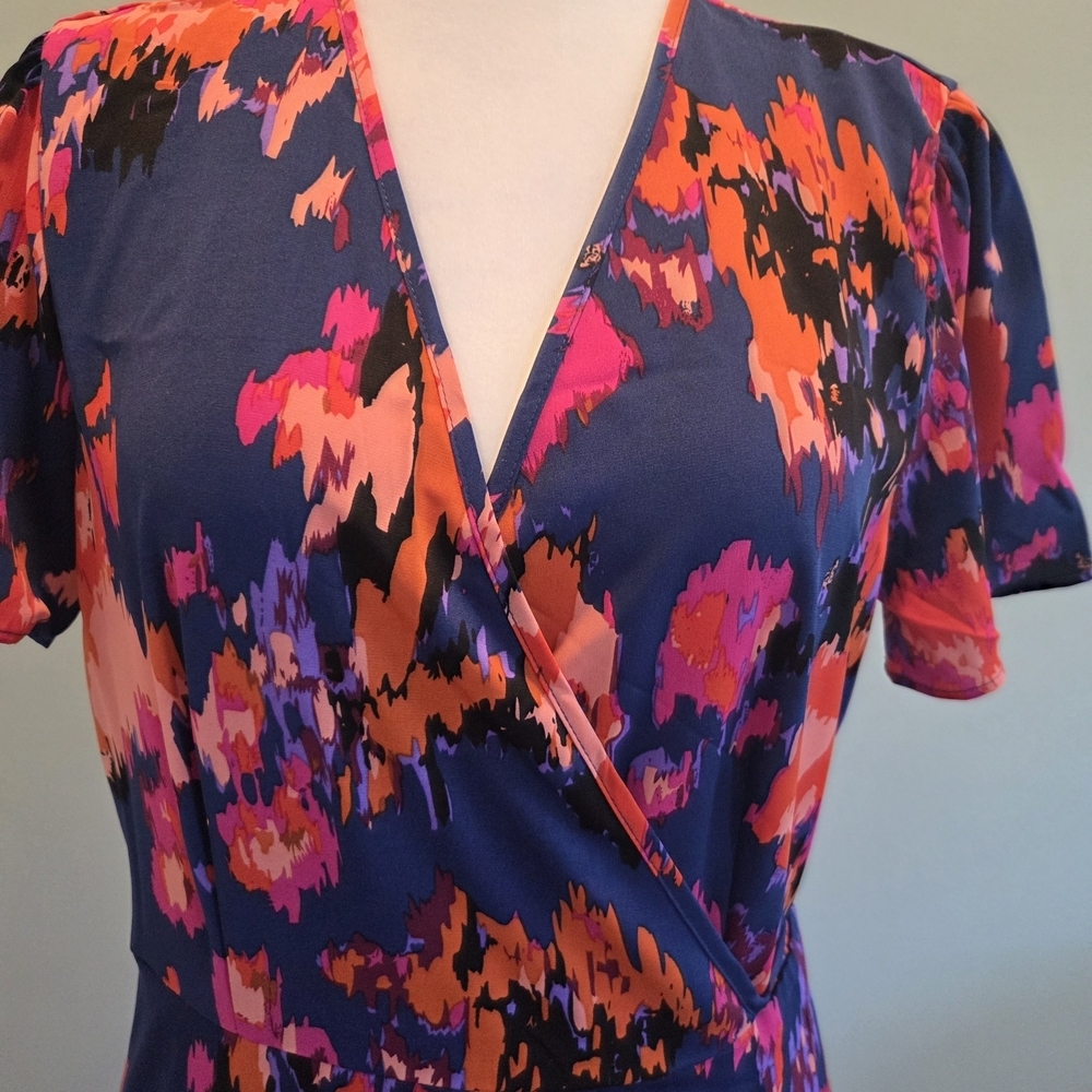 Prettygarden Floral Midi Maxi Wrap Dress Size Large Short Sleeve Floral - Picture 9 of 16